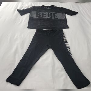 Bebe Black and Gray Logo Two-Piece Outfit. Top size medium and leggings small